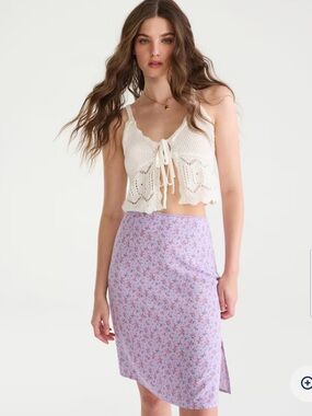 Lavender Purple Floral Skirt Size S Crochet Lace Trim Cottagecore Festival